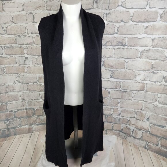 Aritzia Wilfred Olivie Merino Wool Open Front Maxi Vest Black Size Small - Picture 2 of 12